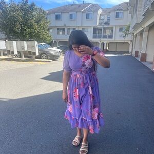 Indian Summer Purple Floral Midi Dress